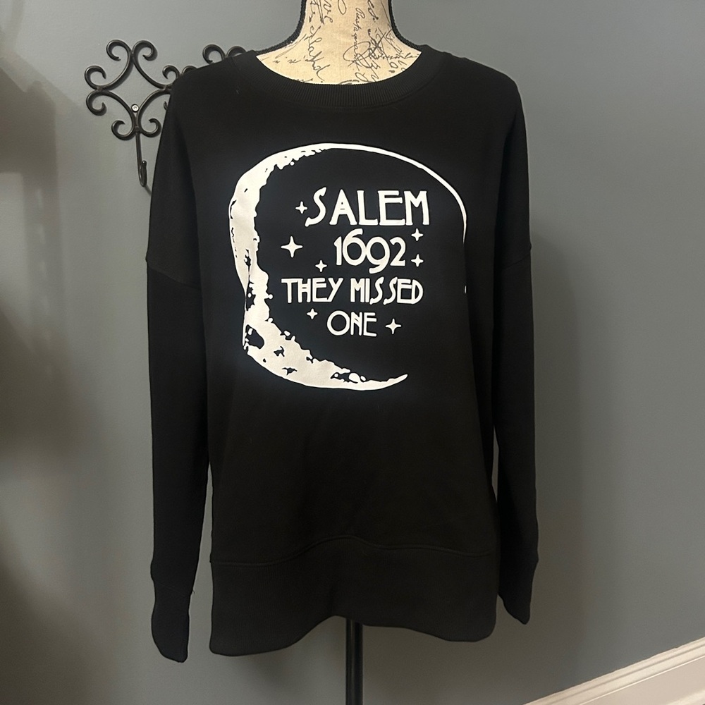 Handmade Oversized Sweatshirt Front & Back Design “ Moon & Salem 1692”  Black